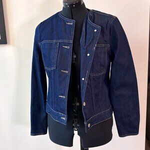 New W/ Tags Zara Collarless Dark Denim Fitted Jacket- Medium